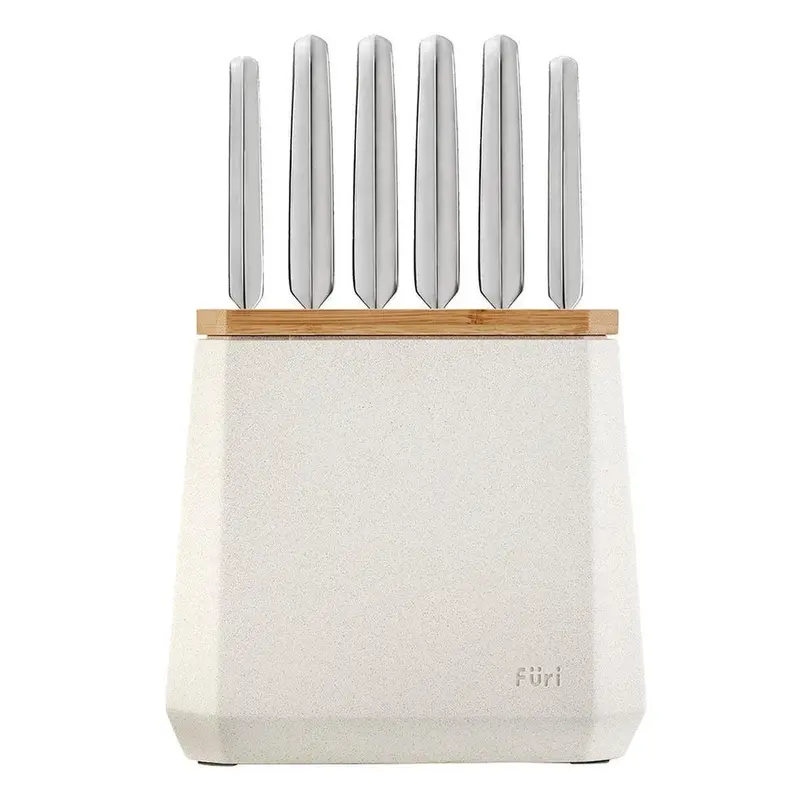Furi Stone Knife Block Set – Snow Terrazzo Finish, 7-Piece Collection 1