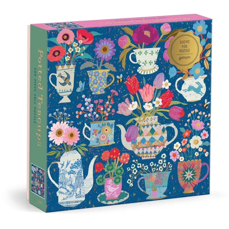 Galison Victoria Ball Potted Teacups Foil Puzzle – 500 Pieces 1