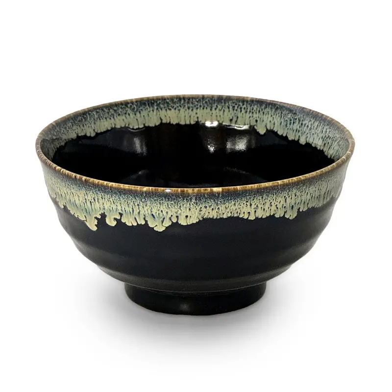 Glossy Black Noodle Bowl With Cobalt Blue Rim – 33 Fl Oz, 6.7" Diameter 1