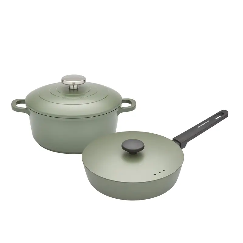 Green 20Cm Cast Aluminium Casserole Pot + 24Cm Forged Aluminium Saute Pan 1