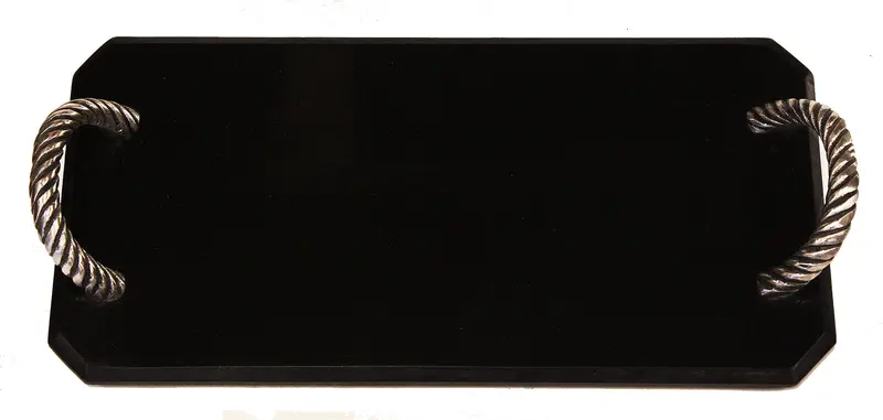 Handcrafted Marble And Black Granite Serving Board With Metal Handle – 18 X 9 Inches 1