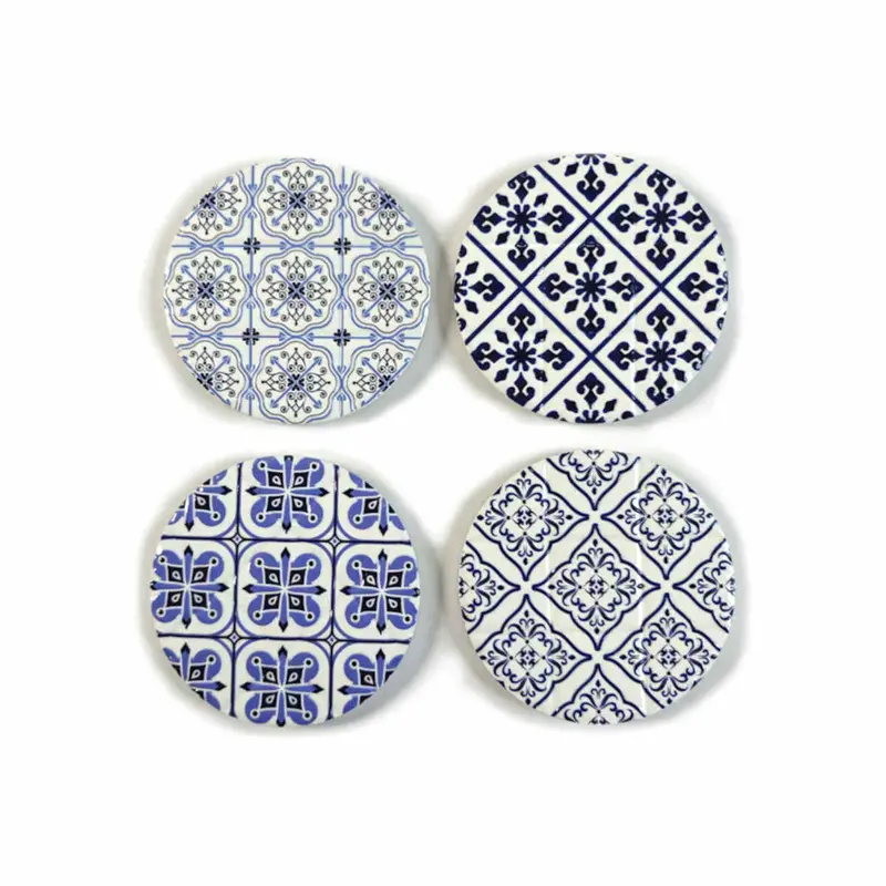Harlow Ceramic Coaster Set – Round Blue Design (4-Piece) 1