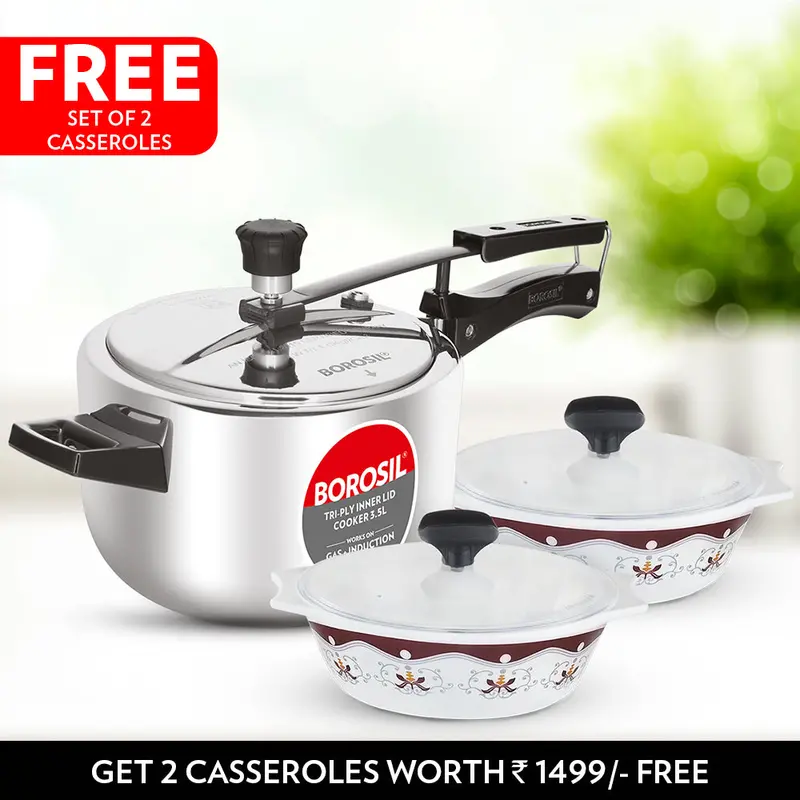 Home Chef Pressure Cooker Bundle – Includes Inner Lid Cooker + Free Casserole Set (₹1,499 Value) 1