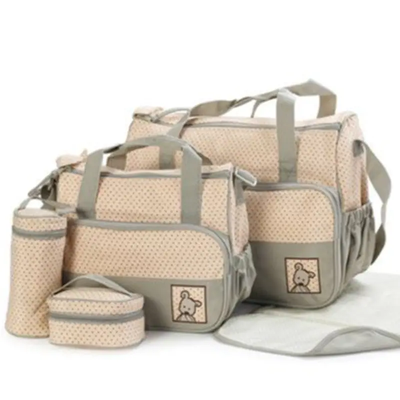 Khaki Multi-Function Baby Diaper Bag Set With Insulated Bottle Pockets 1