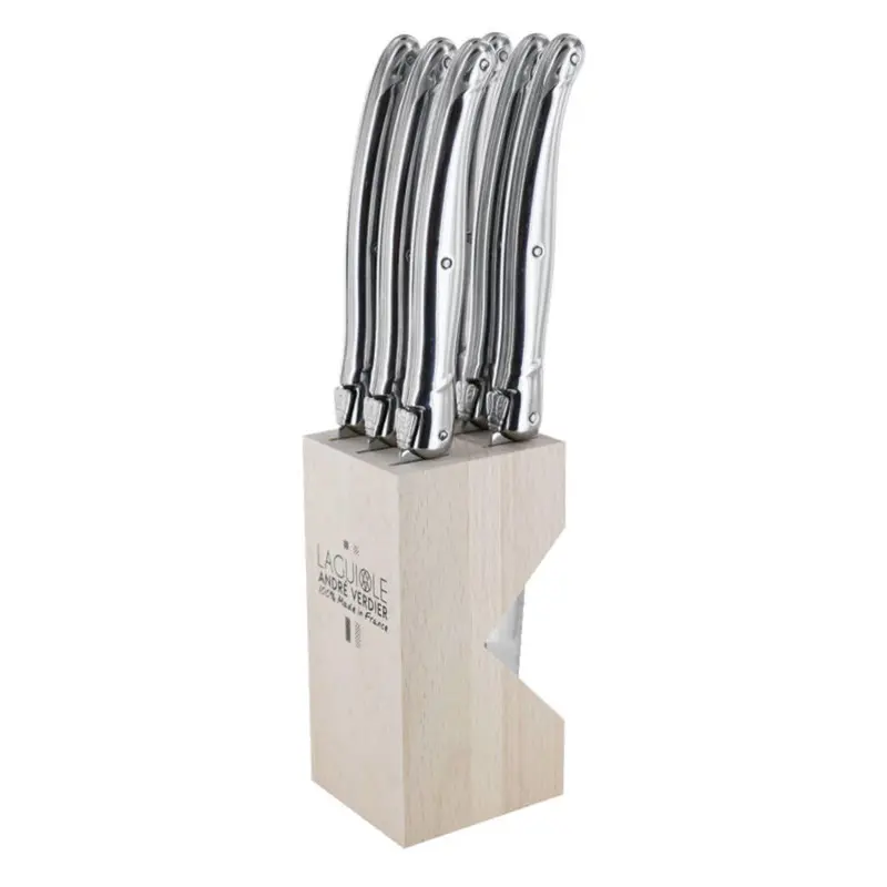 Laguiole Andre Verdier 6-Piece Stainless Steel Steak Knife Block Set 1