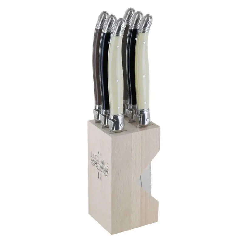 Laguiole Andre Verdier Cream, Black & Brown Steak Knife Set – 6-Piece Premium Cutlery 1
