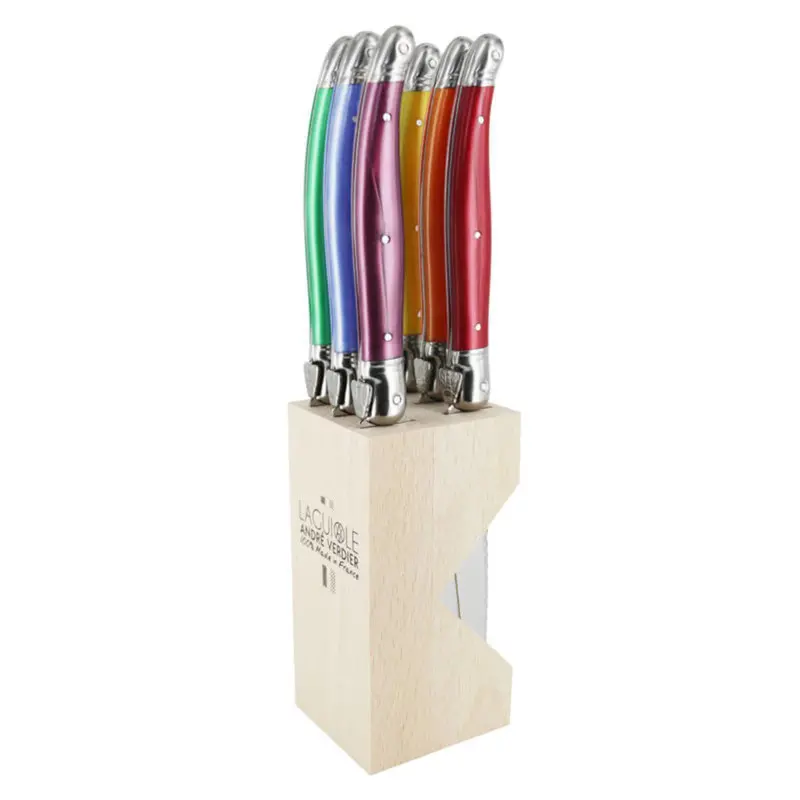Laguiole André Verdier Mixed-Colour Steak Knife Block Set – 6-Piece, Handcrafted 1