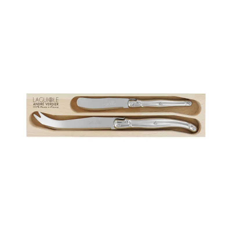 Laguiole Andre Verdier Stainless Steel Cheese Knife Pair – Elegant Forest Design 1