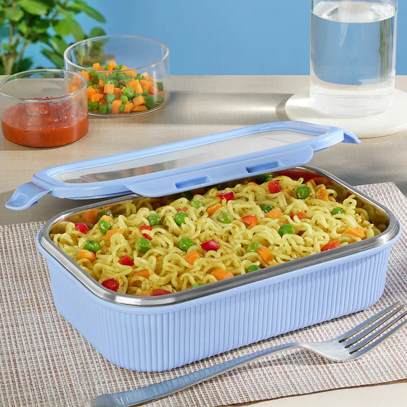 Larah Freshbyte Sky Blue Rectangular Food Carrier 1