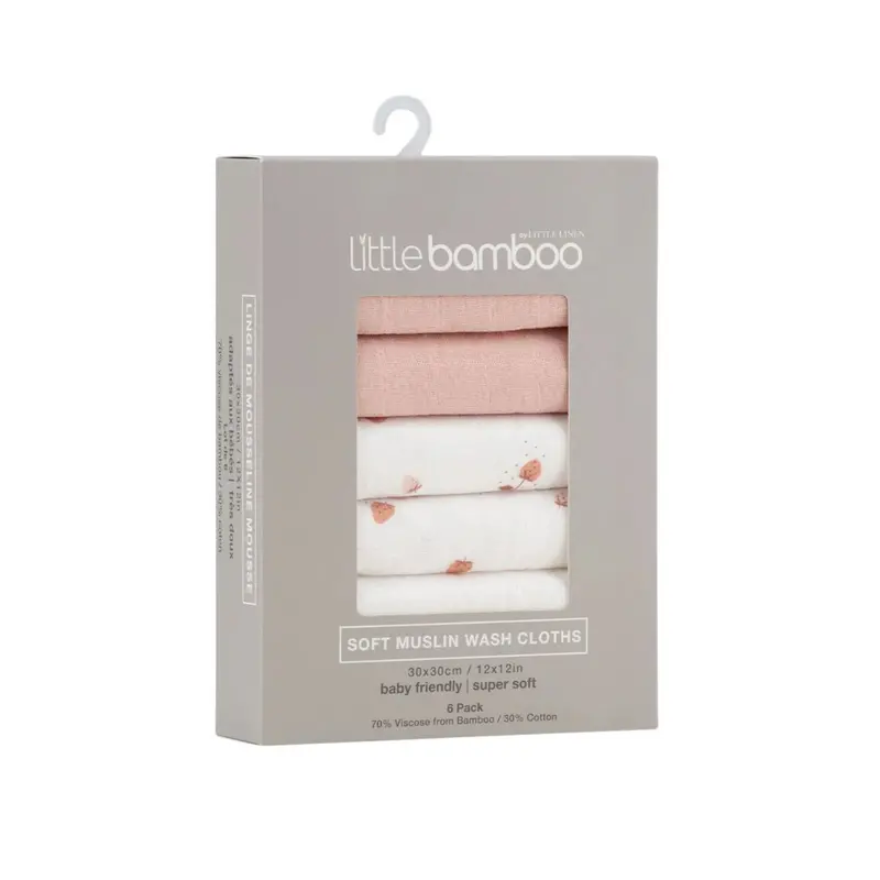 Little Bamboo Muslin Washcloths – Dusty Rose (6-Pack) 1