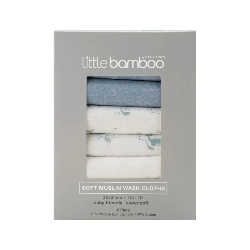 Little Bamboo Retro Blue Muslin Washers – 6-Pack Premium Cotton 1