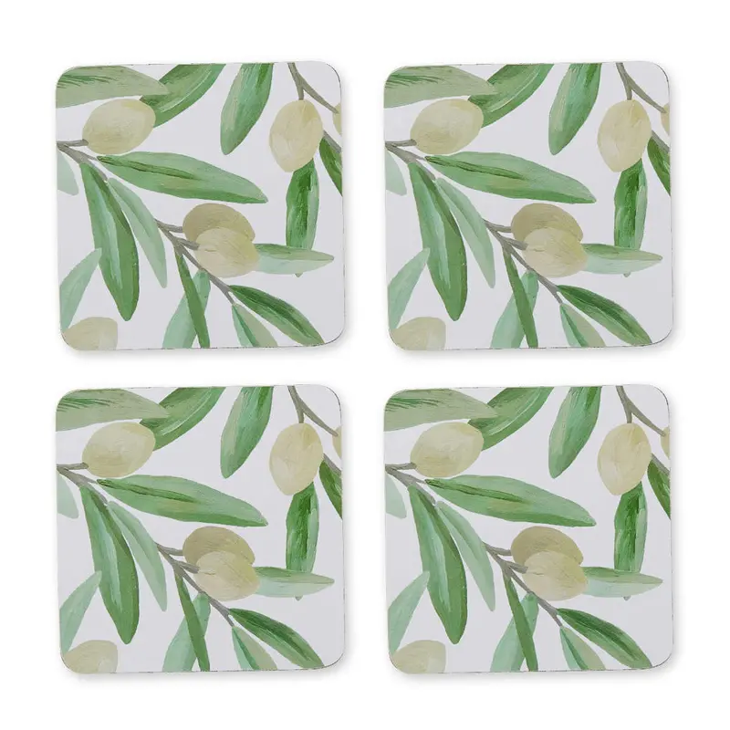 Madras Link Sicilian Olive Coaster Set – Mediterranean-Inspired Quartet 1