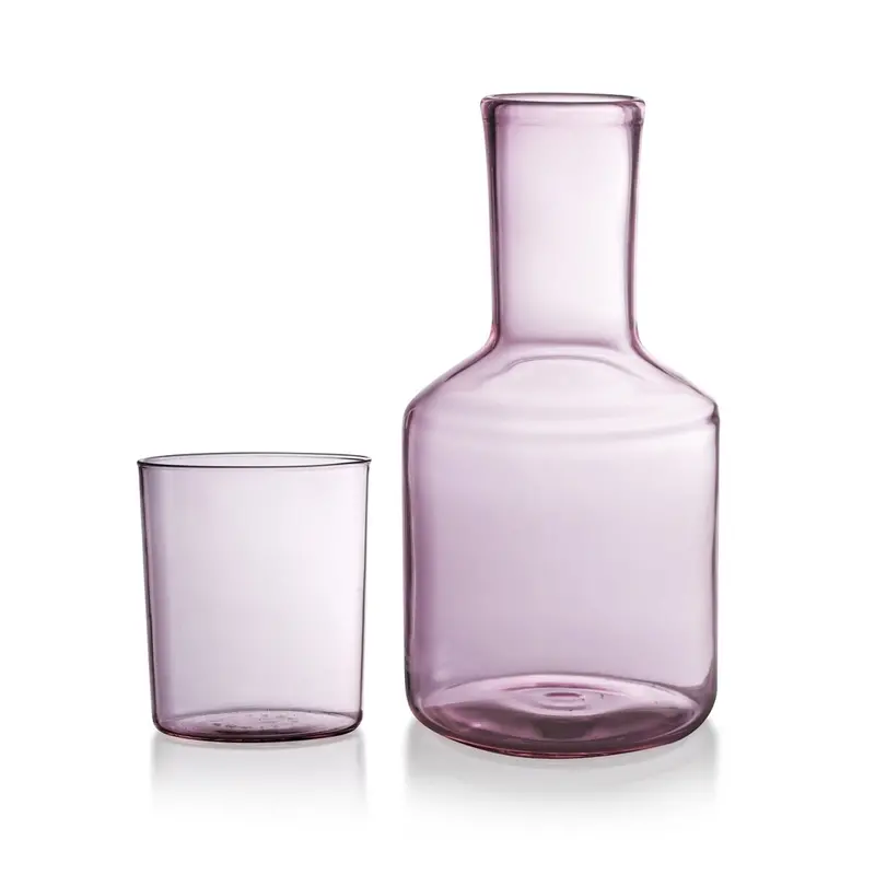 Maison Balzac 'J'Ai Soif' Pink Glass Carafe And Matching Tumbler Set 1