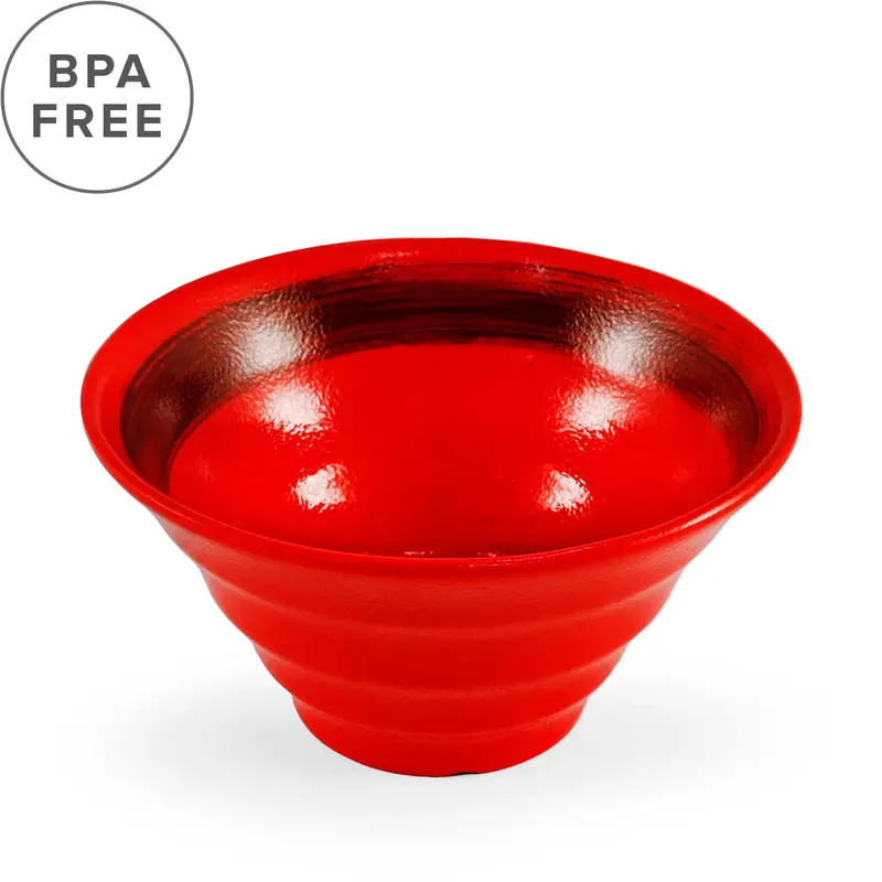 Melamine Red Grainy Noodle Bowl With Black Brushstroke Design – 40 Fl Oz, 7.4" Artisanal Ramen Dish 1