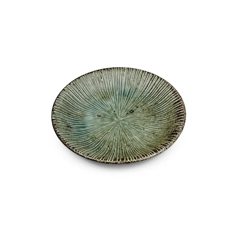 Moss Green Textured Sendan Line Round Kozara Plate – 4.9 Inch Diameter 1