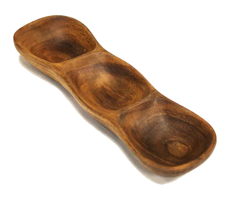 Mountain Woods 12.5" Acacia Wood 3-Compartment Snack Serving Tray 1