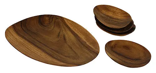 Mountain Woods Brown 5-Piece Artisan Acacia Serving Tray Set – Coordinated 16 Inch Collection 1