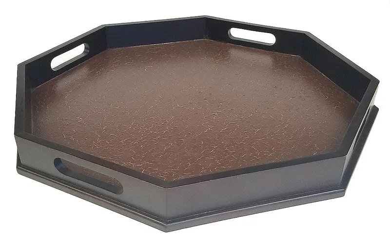 Mountain Woods Brown Octagonal Ottoman Tray – Luxury Wooden Serving Board With Antique Crackled Finish, 22" 1