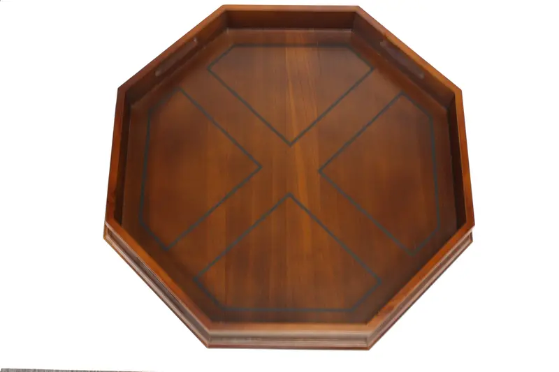 Mountain Woods Brown Octagonal Ottoman Wooden Serving Tray – 22 Inch Unique Shape Presentation Tray 1