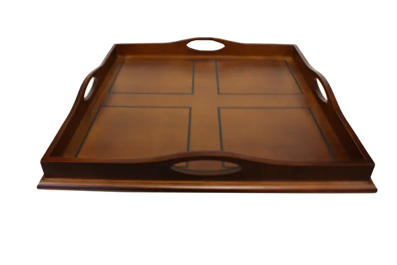 Mountain Woods Brown Square Ottoman-Style Wooden Serving Tray With Dual Handles – 23.5 Inch Sturdy Serving Platform 1