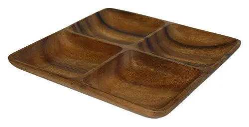 Mountain Woods Dark Brown 4-Compartment Square Acacia Snack Tray – 12 Inch Organized Serving Board 1