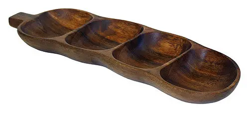 Mountain Woods Dark Brown Tamarind-Inspired 4-Compartment Acacia Snack Tray – 15.75 Inch Multi-Section Serving Tray 1