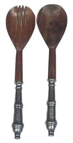 Mountain Woods Sheesham Wooden Utensil Pair – Antique-Finish Cast Aluminum Handles 1