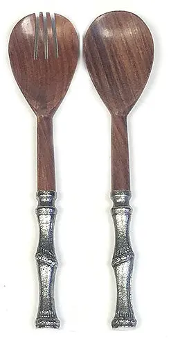 Mountain Woods Sheesham Wooden Utensil Pair – Bamboo-Inspired Cast Aluminum Handles 1