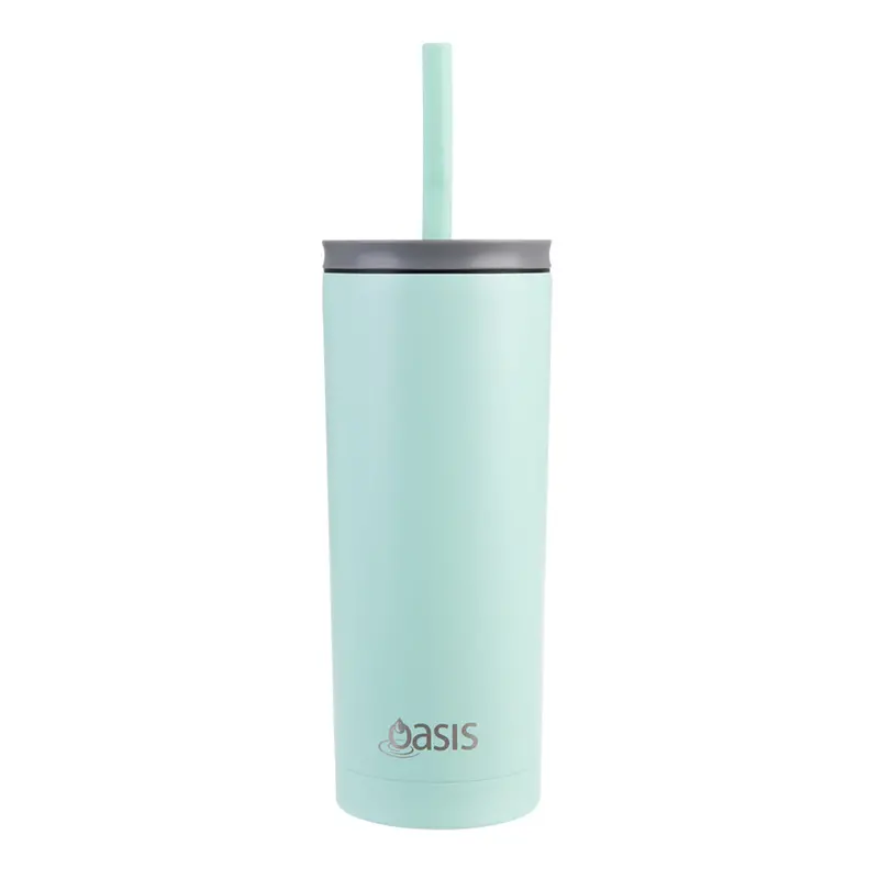Oasis Double-Wall Insulated Tumbler With Reusable Straw – Mint Green, 600Ml 1