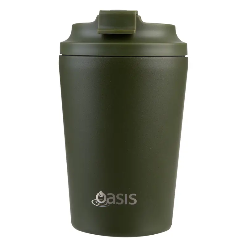 Oasis Insulated Coffee Cup – Ceramic-Lined Stainless Steel, Forest Green, 360Ml Vacuum Flask Design 1