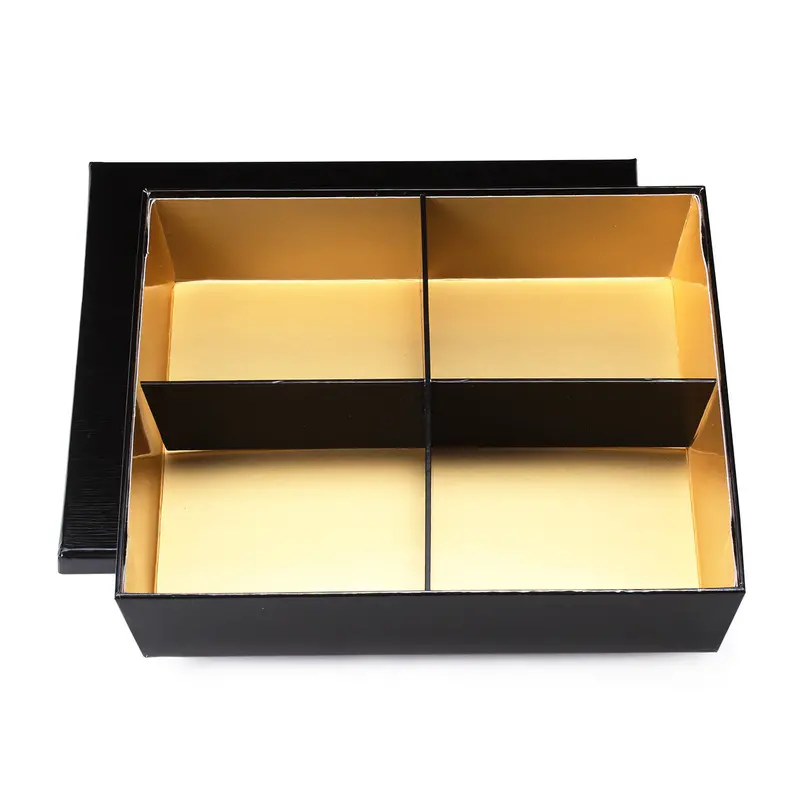 Oribe Black-And-Gold 4-Compartment Paper Bento Box – 9.1" X 9.1", 60-Set Case 1
