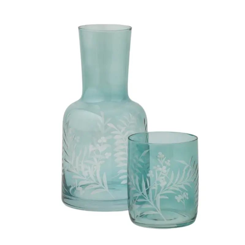 Pilbeam Living Florian Glass Carafe – Teal Tint, 770Ml (Set Of 2) 1