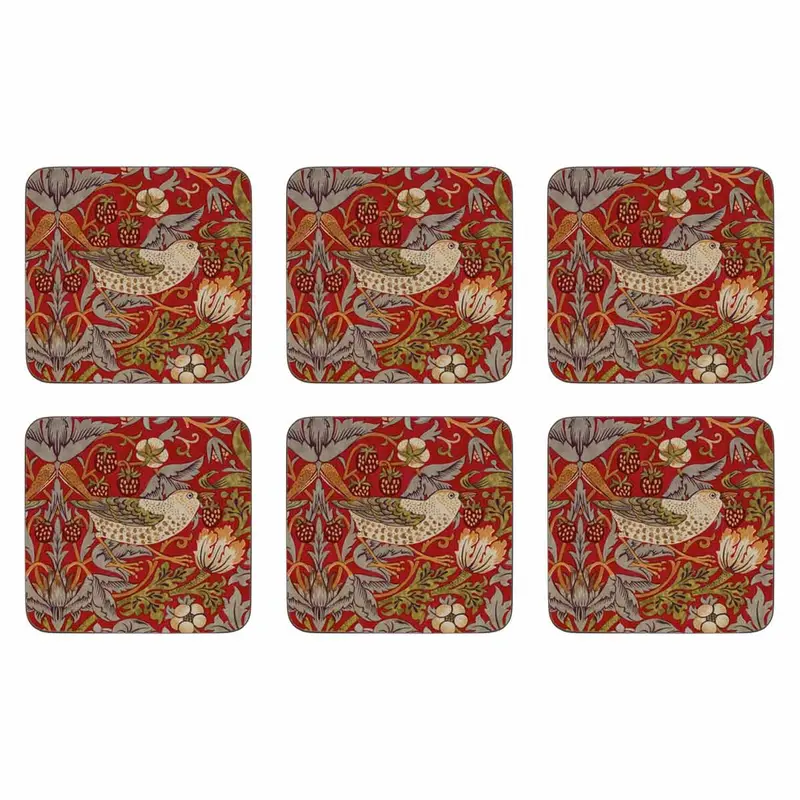 Pimpernel Strawberry Thief Coaster Set – 6 Red Ceramic Pieces 1