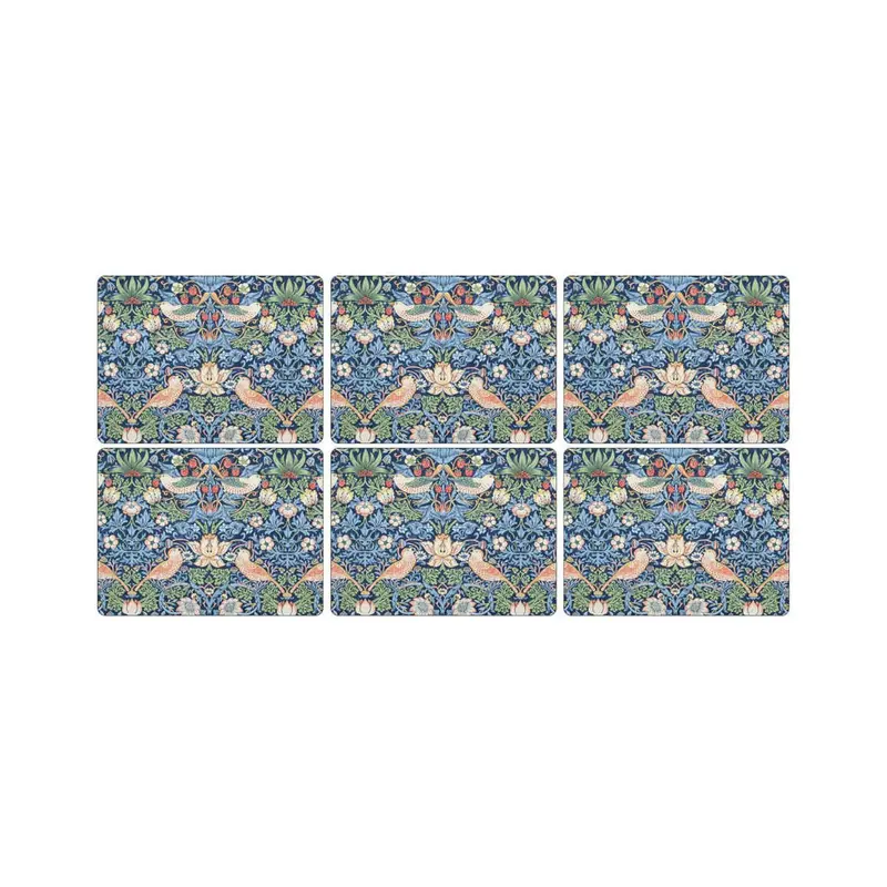 Pimpernel Strawberry Thief Placemat Set – 6 Blue Linen-Blend Mats 1