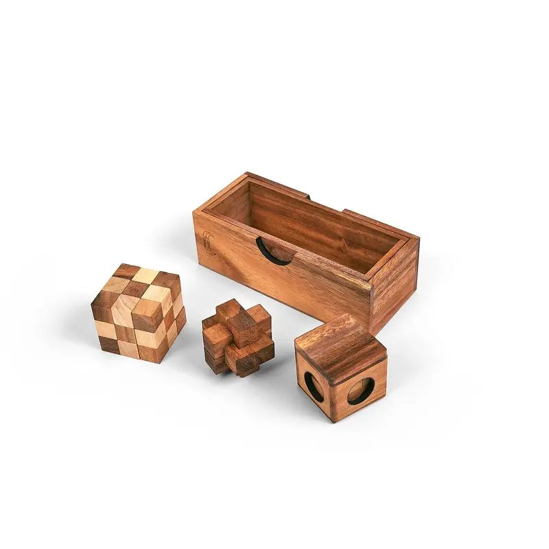 Planet Finska Wooden Puzzle Box – 3 Classic Brain Teasers 1