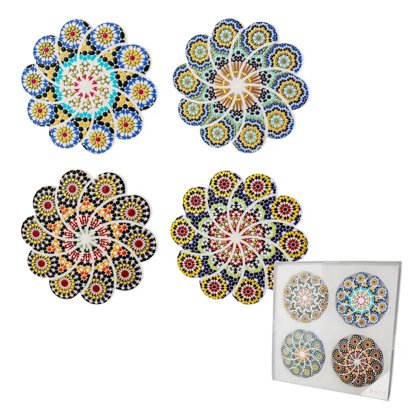 Pure Christmas Hepburn Floral Round Ceramic Coaster Set – 4-Pack 1