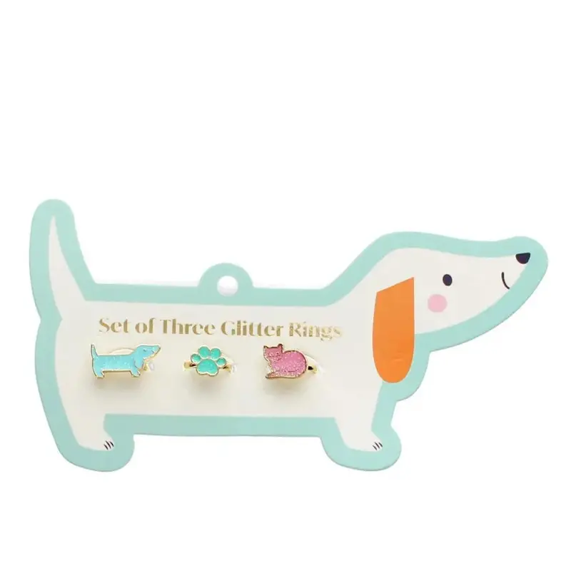 Rex London Pet-Inspired Glitter Ring Trio (Dog & Cat Design) 1