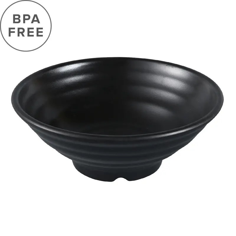 Ridged Black Matte Melamine Noodle Bowl – 48 Fl Oz, 8.9" Diameter 1