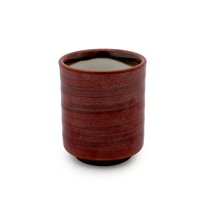 Rusty Red Brushstroke Yunomi Teacup – 6.5 Oz / 2.72" Diameter 1