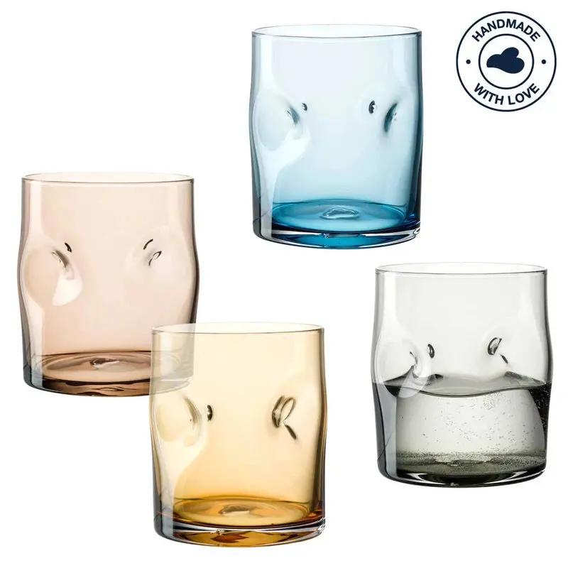 Set Of 4 Colored Whiskey Tumblers – 300Ml Each, Vesuvio Design 1