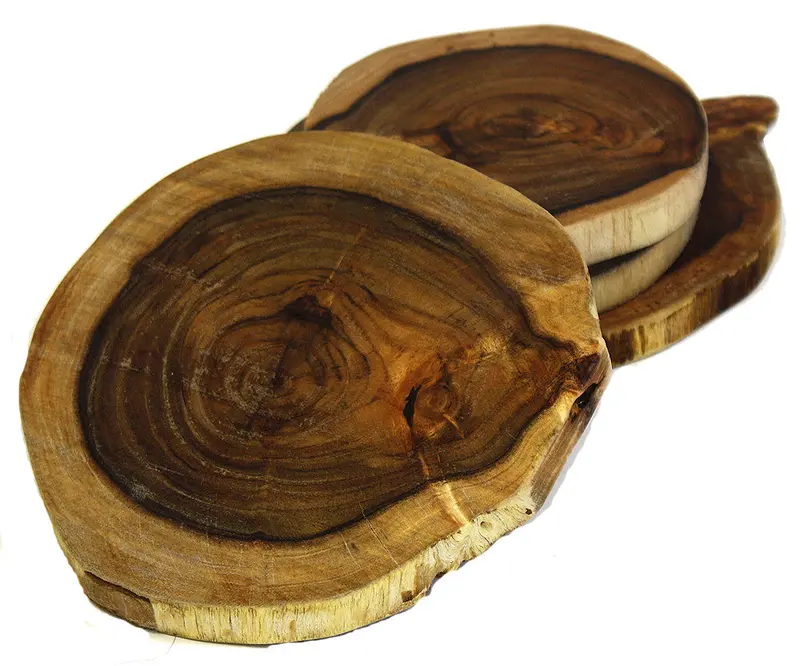 Set Of 4 Natural Acacia Coasters – Mountain Woods Brown Handmade Organic Pairing, 5.5 Inches 1
