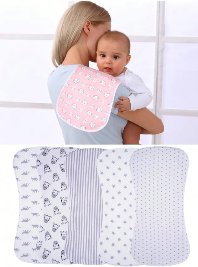 Set Of 5 Premium Grey Baby Burp Cloths – Absorbent & Soft 1