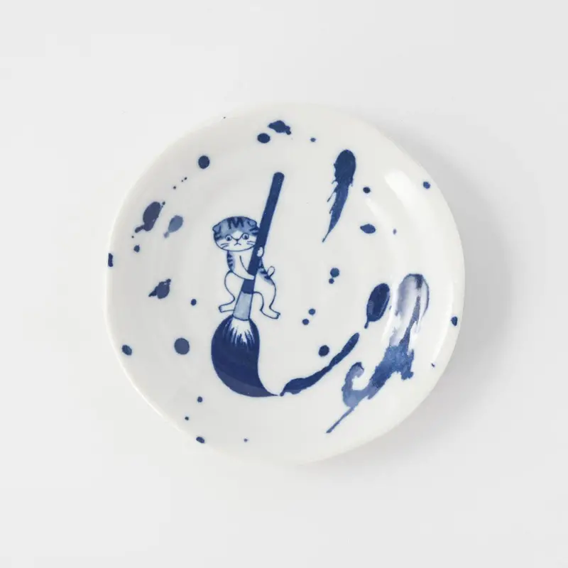 Shichita Someneko Fukisumi Blue Cat Plate – 5.1" Decorative Ceramic Dish 1