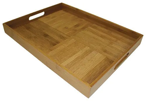 Simply Bamboo Brown Ribbed Rectangle Bamboo Serving Tray – 20 Inch Textured Surface Tray 1