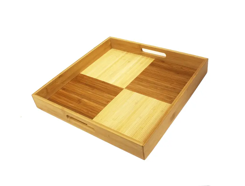 Simply Bamboo Rectangular Ottoman And Serving Tray – Brown & Tan, 15-Inch Square 1