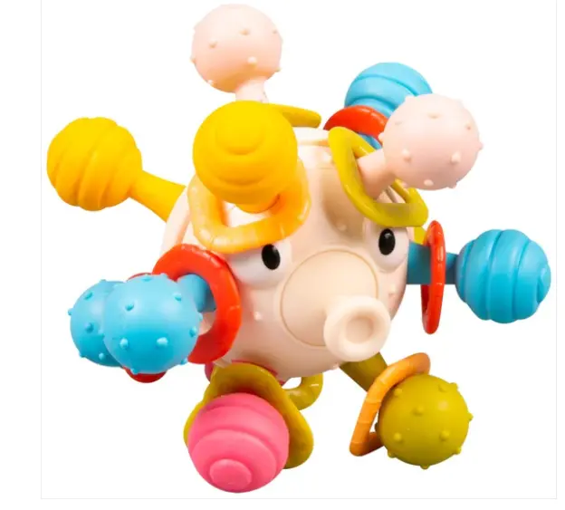 Spinning Puffer Fish Baby Rattle Toy With Crinkle Sounds & Teether Rings 1