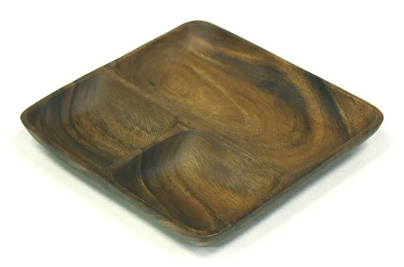 Square Three-Compartment Acacia Serving Tray – 10-Inch Mountain Woods Brown Modern Tray 1