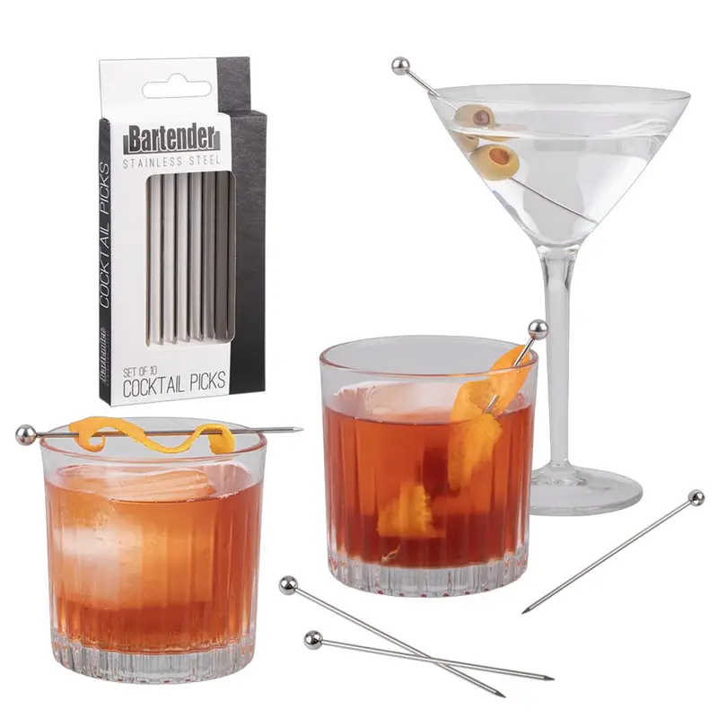 Stainless Steel Bartender Cocktail Picks – Set Of 10 Elegant Skewers 1