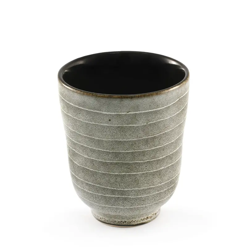Striped Yunomi Teacup – 8 Fl Oz, 3.03" Diameter, Black Interior Contrast 1