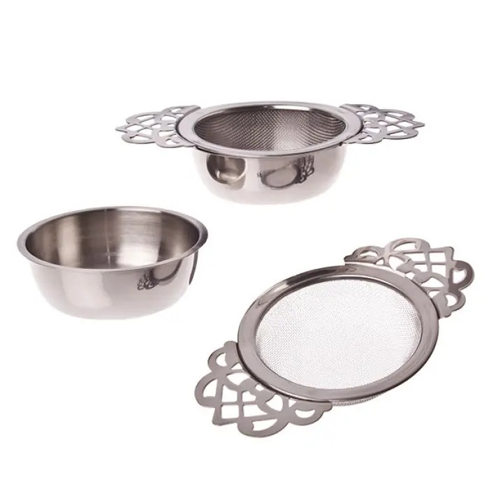 Teaology Vintage Stainless Steel Tea Strainer With Catch Bowl – Classic Brewing Aid 1